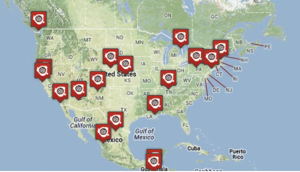 Figure 2. Ushahidi crowdsourced map, showing contributors from around the U.S.