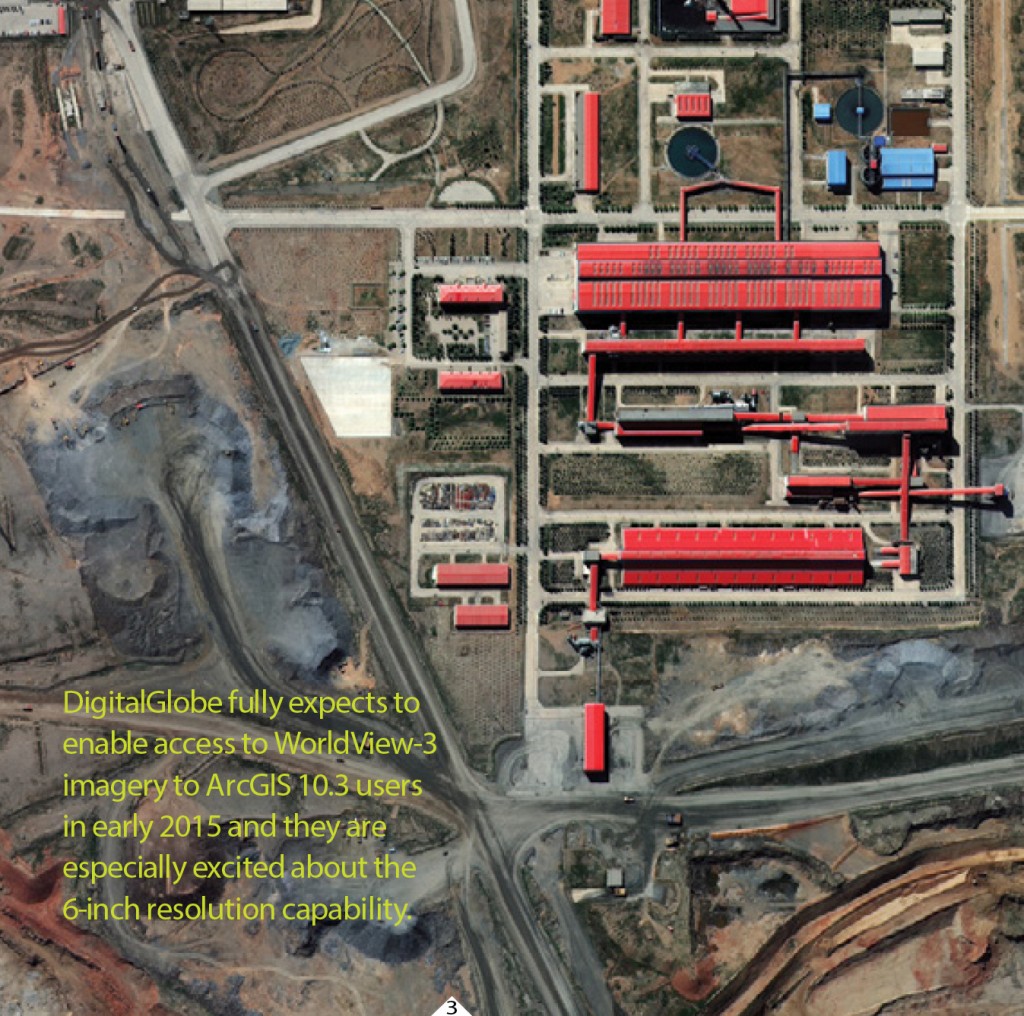 FIGURE 3. This image from the new WorldView-3 satellite of a mine in China, captured on Aug. 23, 2014, is shown in 40-cm resolution, pend- ing approval to release it at 30-cm resolution. Courtesy of DigitalGlobe.