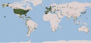 FIGURE 4. CompassData has over 30,000 photo-identifiable ground control points and growing. Each dot is representing a cluster of GCPs covering a major city.
