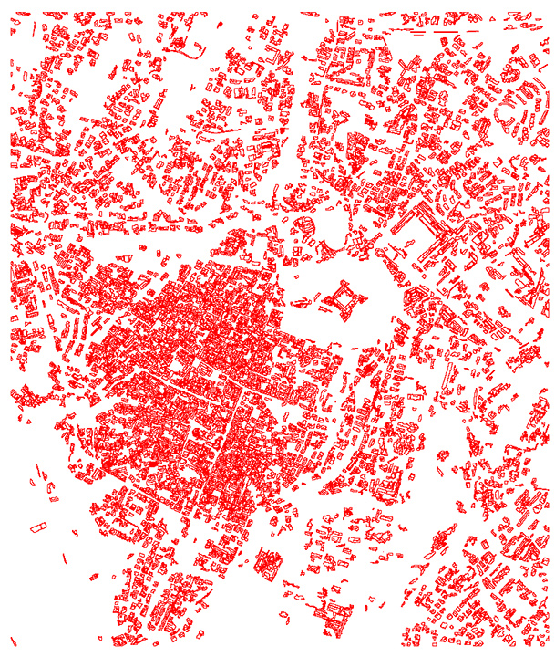 FIGURE 3. The vector file of buildings obtained after the image classification.