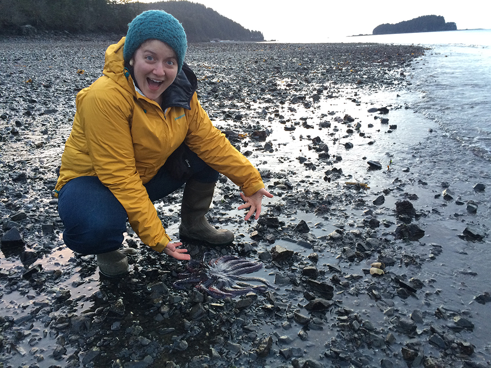 Figure 6. Susan Lukowski of SRB&A exploring the fauna of Port Graham Bay, Alaska. Photo credit: Shannon Williams.