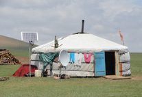 FIGURE 2.Remote locations increasingly have connectivity through innovative use of technology. This shows a Mongolian household. Courtesy of M. Laituri.