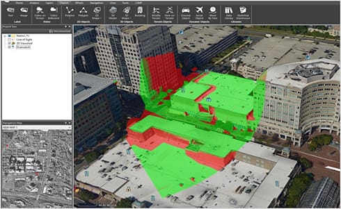 FIGURE 4. 3D Viewshed displayed in TerraExplorer, a product of Skyline Software Systems. Models supplied by Fugro.